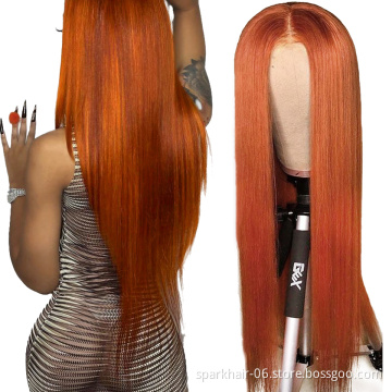 Brazilian Raw Virgin Hair colored Ginger Lace Front Wig Pre plucked Ginger Orange Hd Lace Human Hair Wigs with Baby Hair